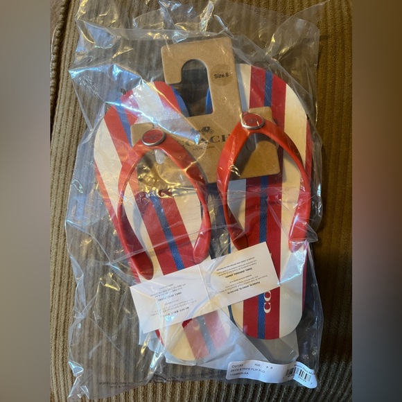 Coach Zayn Flip Flop With Stripe Print nwt in packaging - Picture 6 of 7